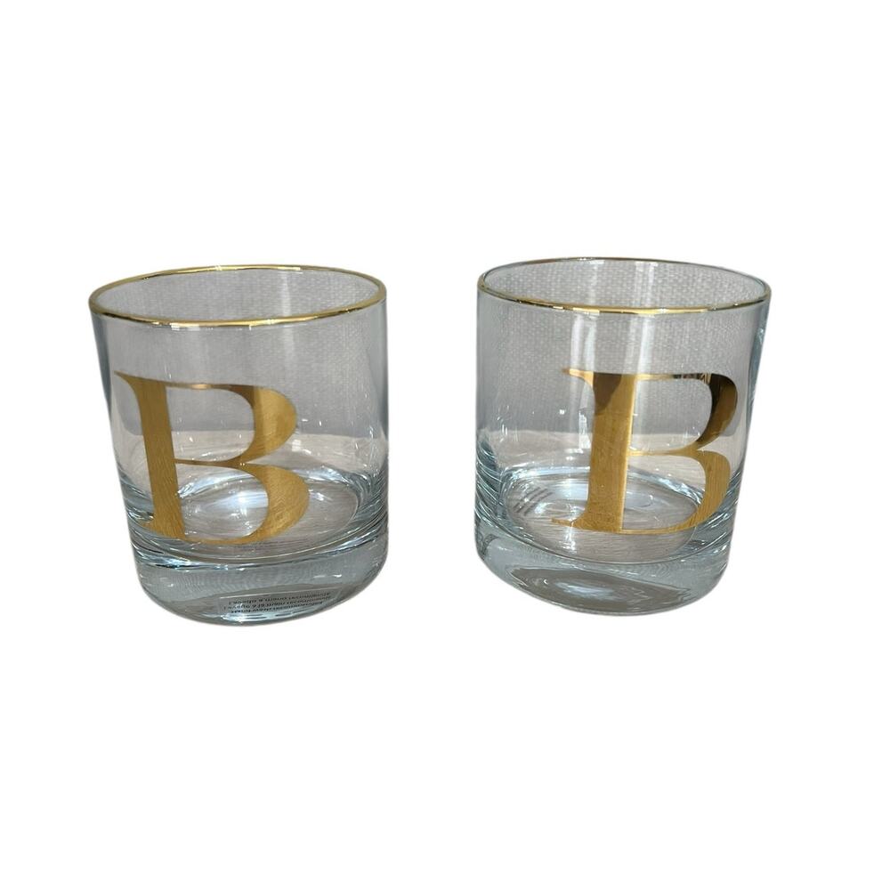 Pasabahce 2 Monogramed"B" Old Fashioned Low Ball Glass from Pasabahce Gold Rim